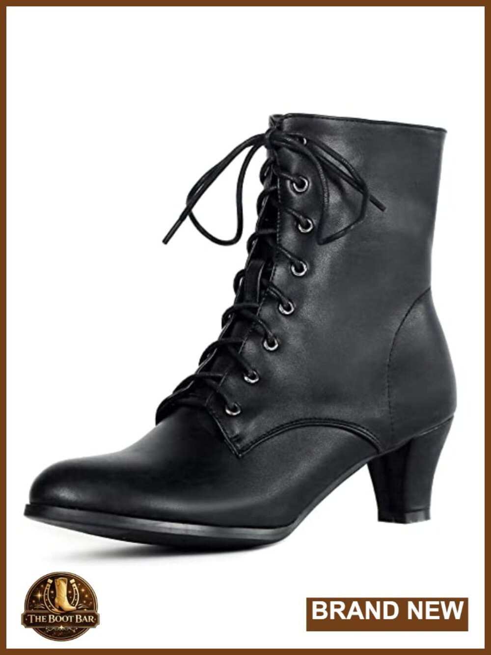 Women's Vintage Victorian Lace Up Ankle Boots 2.36" Mid Heel Almond Toe